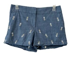 LOFT The Riviera Short Pineapple Embroidered Chambray Shorts